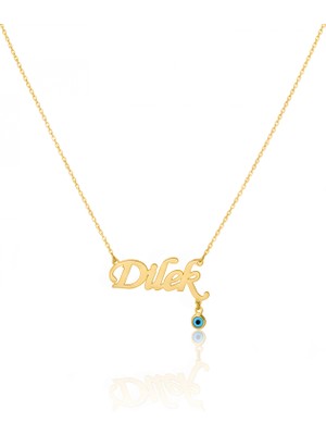 Mavili Gümüş Nazarlıklı Isim Kolye - Altın
