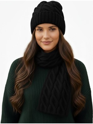 Derikem Kadın Yün Kışlık Şık Örme Bere ve Atkı Ikili Set Takım