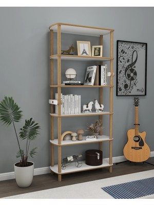 Cmd Wood Beyaz Kitaplık Rosa 6 Raflı – Minimalist Mdf & Ahşap Tasarım – 174X80X30 cm