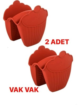 Royal Gross 2 Adet Silikon Fırın Eldiveni Isı Yalıtımlı Kaymaz Mikrodalga Tencere Tepsi Tutacağı Kırmızı