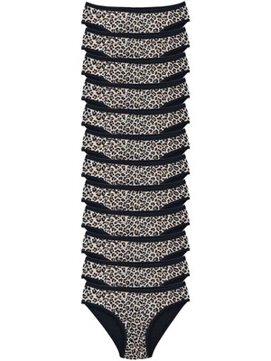 Marsilyan 12 Adet Leopar Desenli Likralı Yumuşak Dokulu Kadın Slip Külot