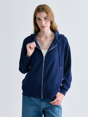 Lc Waikiki Yeni Sezon Kapüşonlu Oversize Kadın Fermuarlı Sweatshirt