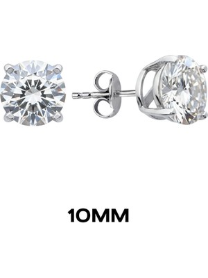 Oya Silver Yuvarlak Tırnaklı Zirkon Tektaş Rodyumlu Vidalı Unisex Gümüş Küpe 10MM [OYSY139]