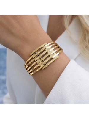 Yush Aksesuar 6'lı Ince Kaburga Simli Çelik Kelepçe Bileklik