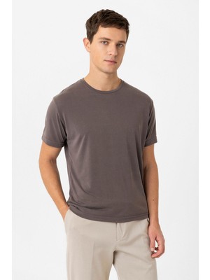Antioch Kahve Regular Fit Modal Teknik Kumaş Erkek T-Shirt
