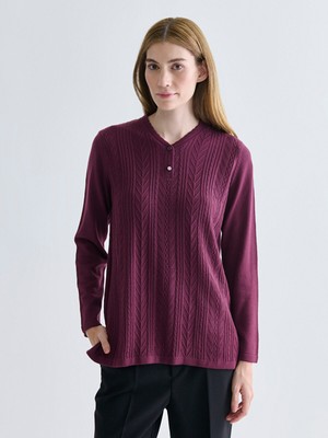 Lc Waikiki Yeni Sezon V Yaka Kendinden Desenli Kadın Triko Kazak