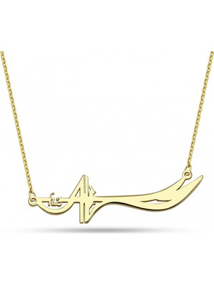 Mavili Gümüş Hz.ali Zülfikar Kılıcı Gümüş Kolye - Altın