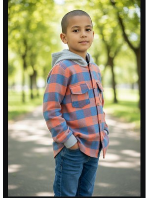 Gala Stil Gala Çizgili Kapüşonlu Unisex Çocuk Gömlek