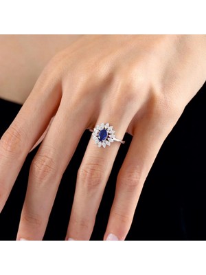 Mavili Gümüş Pırlanta Montür Vega Yıldızı Sentetik Safir Gümüş Yüzük - Altın