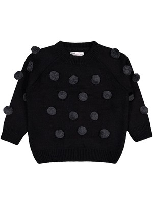 Civil Girls Ponponlu 2-5 Yaş Kazak - Siyah 3-4 Yaş