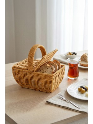 Digithome Dikdörtgen Hasır Rattan Mini Kulplu Organizer Sepet - BB6067