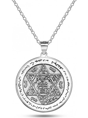 Mavili Gümüş Hz.süleyman Mührü Gümüş Kolye - Gümüş