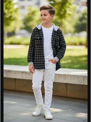 Gala Stil Gala Kareli Kapüşonlu Ünisex Çocuk Gömlek