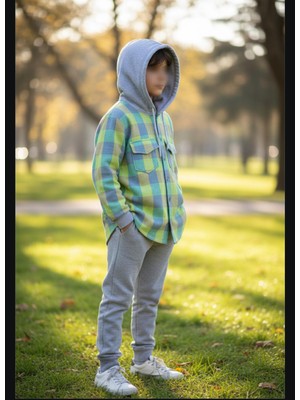 Gala Stil Gala Kareli Kapüşonlu Ünisex Çocuk Gömlek