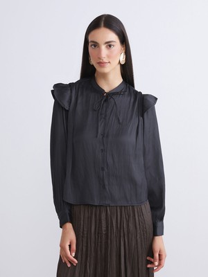 Lc Waikiki Yeni Sezon Bağlamalı Yaka Saten Fırfırlı Bluz