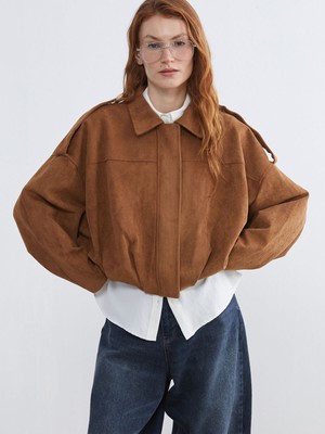 Lc Waikiki Yeni Sezon Gömlek Yaka Oversize Kadın Süet Görünümlü Ceket