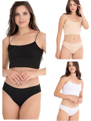 Kit Iç Giyim Berrak 11679 6'lı Siyah - Beyaz ve Ten Renkler Kadın Külot