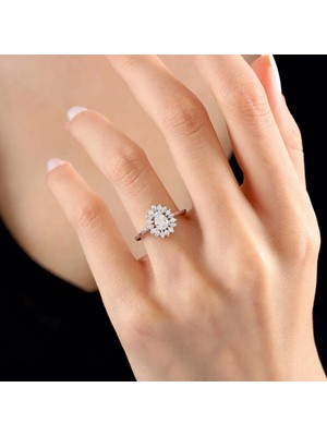 Mavili Gümüş Pırlanta Montür Yağmur Tanesi Işıltılı Gümüş Yüzük - Rose