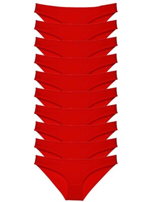 Giyim 10 Adet Süper Eko Set Likralı Kadın Slip Külot Kırmızı Beruflic