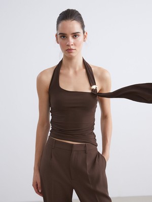 Lc Waikiki Yeni Sezon Halter Yaka Toka Detaylı Büzgülü Bluz