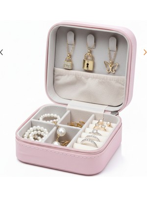 Beepoint Pudra Pembe Fermuarlı Seyahat Takı Kutusu