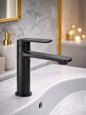 Victor Serisi Premium Siyah Banyo Lavabo Bataryası - Modern Tasarım Lüks Banyo Armatürü