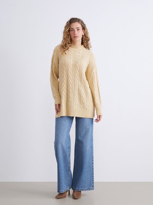 Lc Waikiki Yeni Sezon Dik Yaka Kendinden Desenli Kadın Triko Tunik