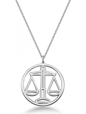 Mavili Gümüş Çember Terazi Burcu Gümüş Kolye - Gümüş
