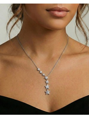 Mavili Gümüş 925 Ayar Gümüş Yıldızlar Kolye - Rose