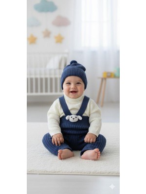 Bebek Triko Takım - 3 Parça | Kazak, Salopet, Bere | Unisex Kışlık Örgü Kıyafet