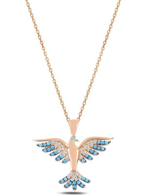 Mavili Gümüş Zümrüdü Anka Kuşu Mavi Taşlı Gümüş Kolye - Rose