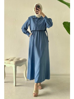 Tesettür Diyarı Kadın Bolerolu Lizza Kumaş Ikili Elbise- Indigo
