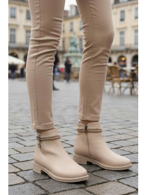 Ayakmod 325126 Z Soğuğa Dirençli Taşlı Bej Cilt Kadın Bot