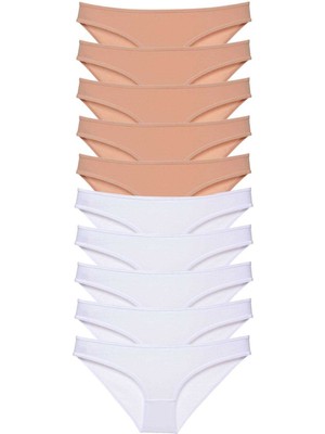 Giyim 10 Adet Süper Eko Set Likralı Kadın Slip Külot Ten Beyaz Beruflic