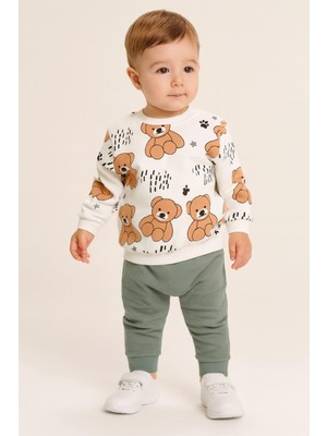 Dinamik çocuk Erkek Bebek 2li Takım | Ayıcık Desenli Sweatshirt + Alt 3-6-9-12AYLIK