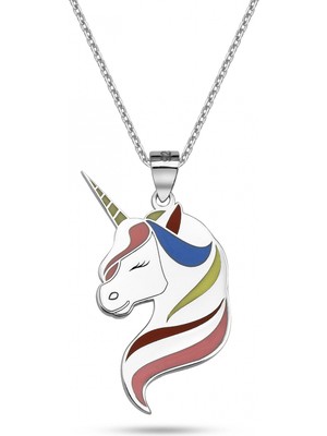 Mavili Gümüş Unicorn Kolye - Gümüş