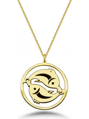 Mavili Gümüş Çember Balık Burcu Gümüş Kolye - Altın