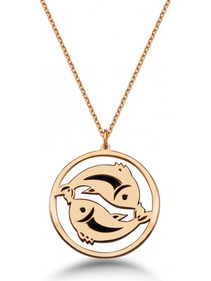 Mavili Gümüş Çember Balık Burcu Gümüş Kolye - Rose