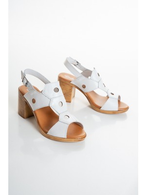 Ender %100 Hakiki Deri Kalın Topuklu Yumuşak Taban Kadın Sandalet