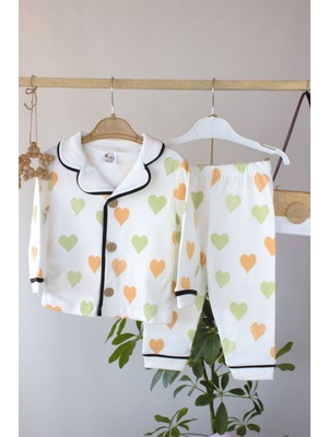 Kız Bebek Renkli Kalpli Pijama Takımı 2'li Takım