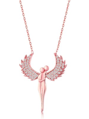 Mavili Gümüş 925 Ayar Gümüş Taşlı Melek Sevgili Kolye - Rose