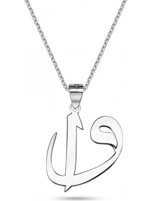 Mavili Gümüş Elif Vav Gümüş Kolye - Gümüş