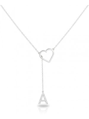 Mavili Gümüş Taşlı Harf Kalp Gümüş Kolye - Gümüş