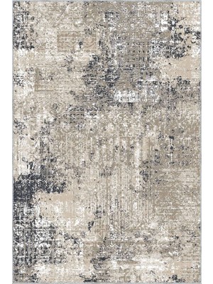 Habra Modern Gri Polyester ve Pamuklu Kaydırmaz Tabanlı Yıkanabilir Dijital Baskı Halısı