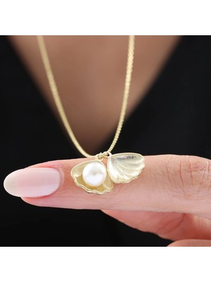 Mavili Gümüş Inci Tanem Flowers Gümüş Kolye - Altın