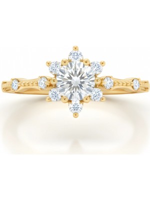 Mavili Gümüş Pırlanta Montür Aşk Güneşi Gümüş Yüzük - Altın