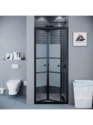 Kupon Duş ve Banyo Sistemleri Vesta D500 Katlanır Duşakabin Siyah Profil Kumlu Cam H: 190 cm