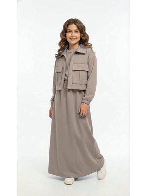 Kız Çocuk Ceketli Etekli Takım Günlük Rahat Şık Tesettür KOMBIN-AÜT-00740-324