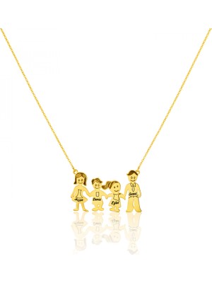 Mavili Gümüş Gümüş Aile Kolyesi - Altın