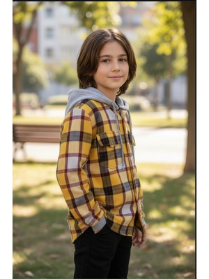 Gala Stil Gala Kareli Kapüşonlu Ünisex Çocuk Gömlek